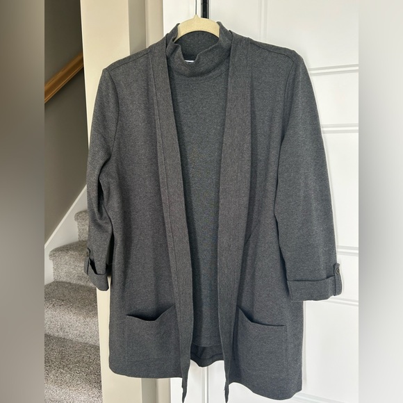 Karen Scott Heather Gray Knit Top and Cardigan Set - Picture 1 of 12
